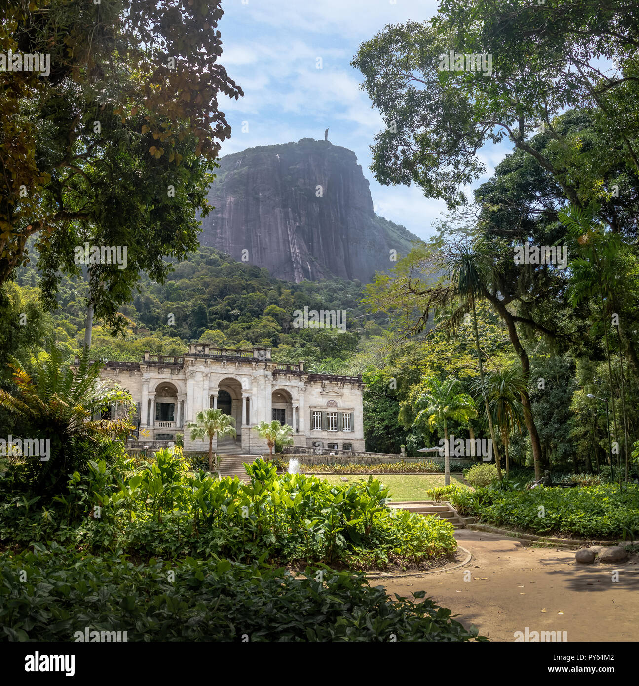 Parque Lage with Tijuca Forest and Corcovado Mountain on background - Rio de Janeiro, Brazil Stock Photo