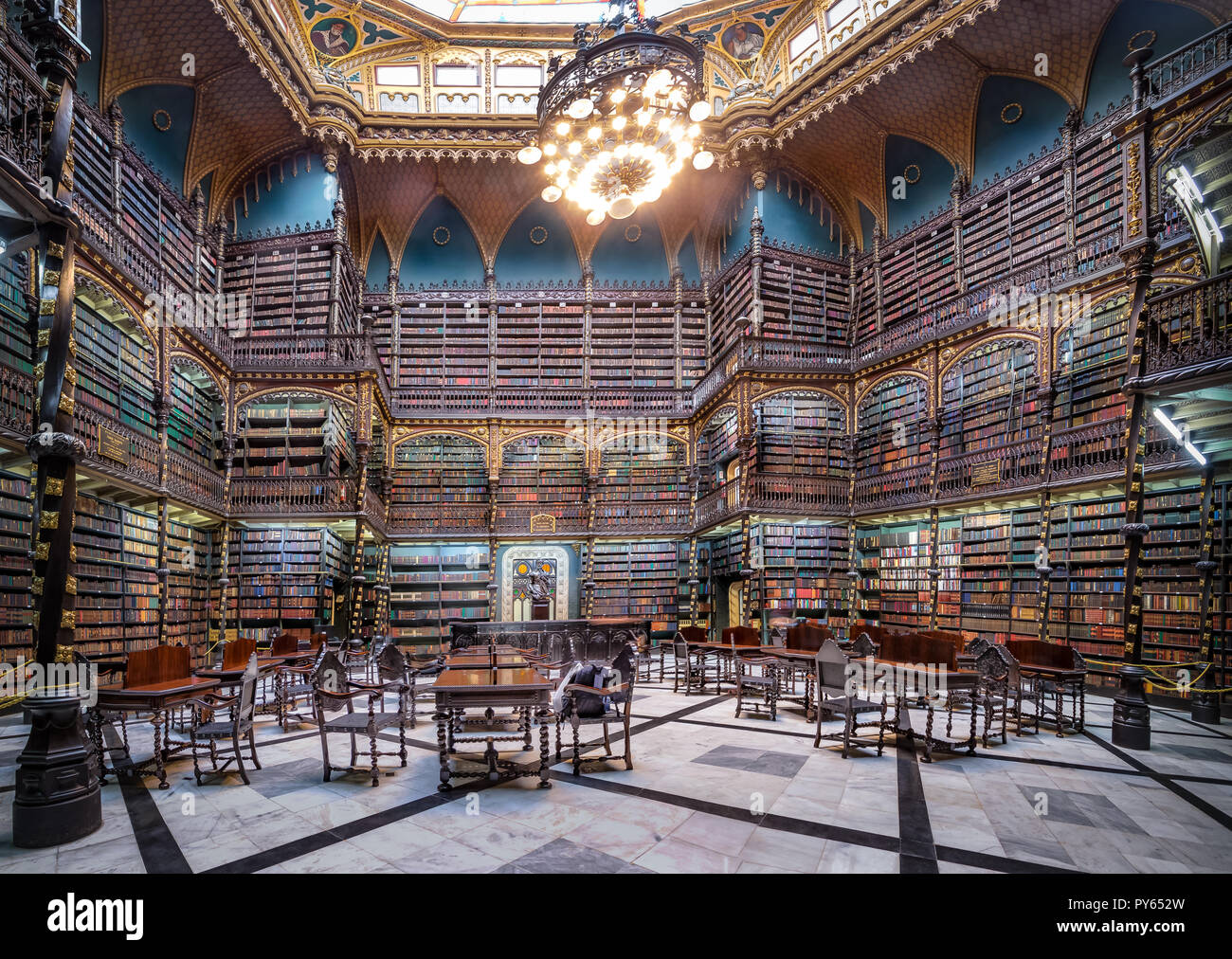 Rio de Janeiro, Brazil - Oct 26, 2017: Royal Portuguese Cabinet of Reading interior - Rio de Janeiro, Brazil Stock Photo