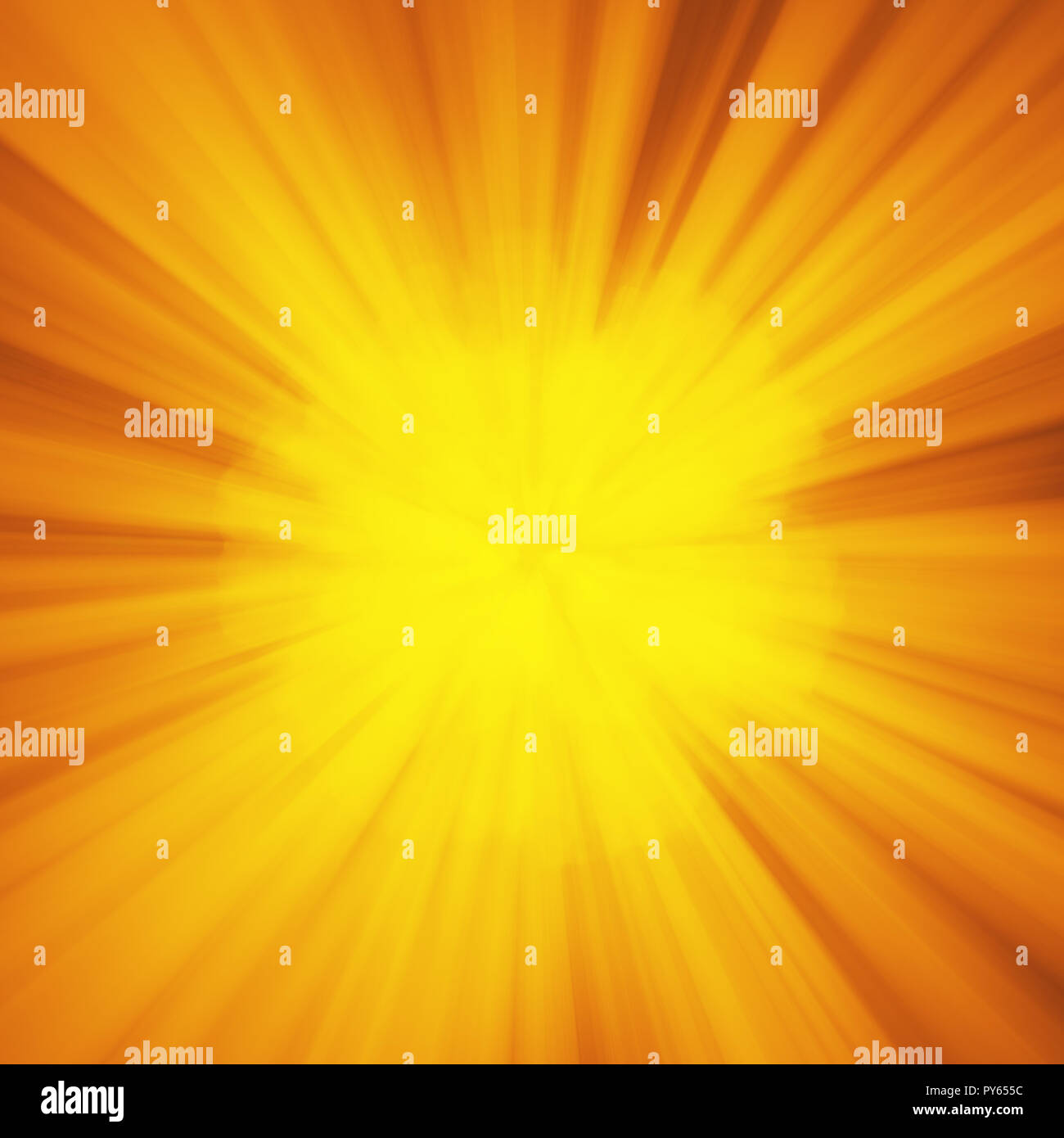 Background with abstract explosion or hyperspeed warp sun God rays. Bright orange yellow light strip burst, flash ray blast. Illustration with copyspace for your text Stock Photo