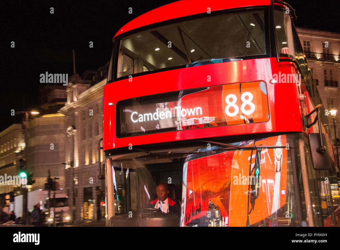 The New TFL Routmaster or New Bus (Boris buses) for London at Piccadilly Circus, London, UK Stock Photo