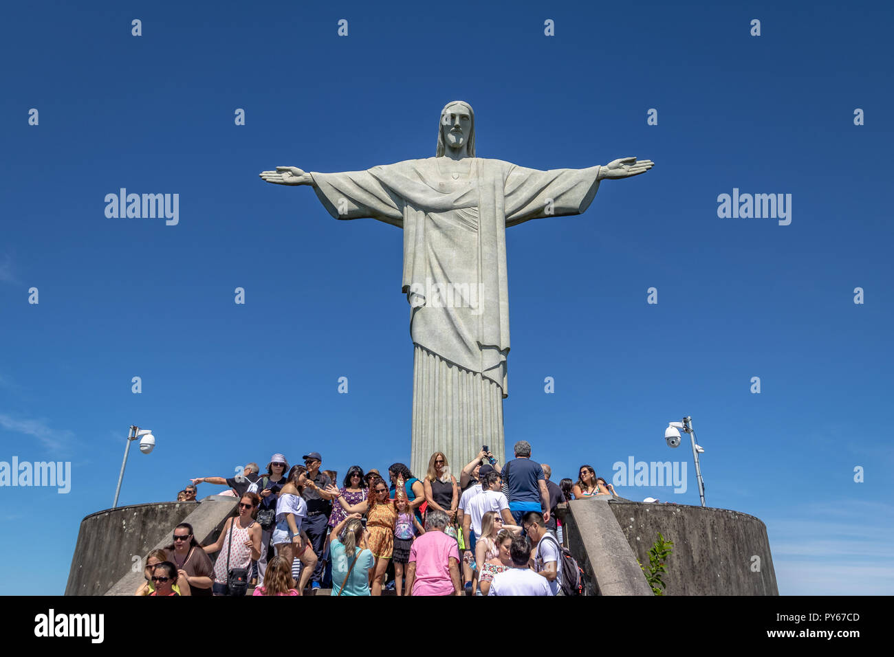Tourists at Christ the Redeemer Statue - Rio de Janeiro, Brazil Stock Photo