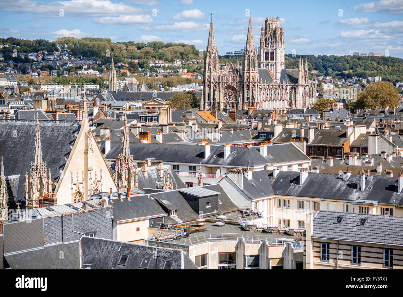 Aerial citysape view of Rouen during the sunny day in Normandy, France Stock Photo