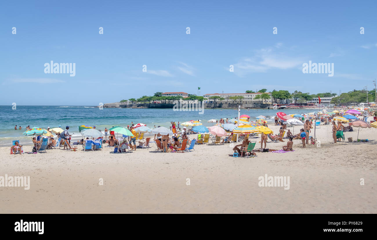 Copacabana Beach with Copacabana Fort on background - Rio de Janeiro, Brazil Stock Photo