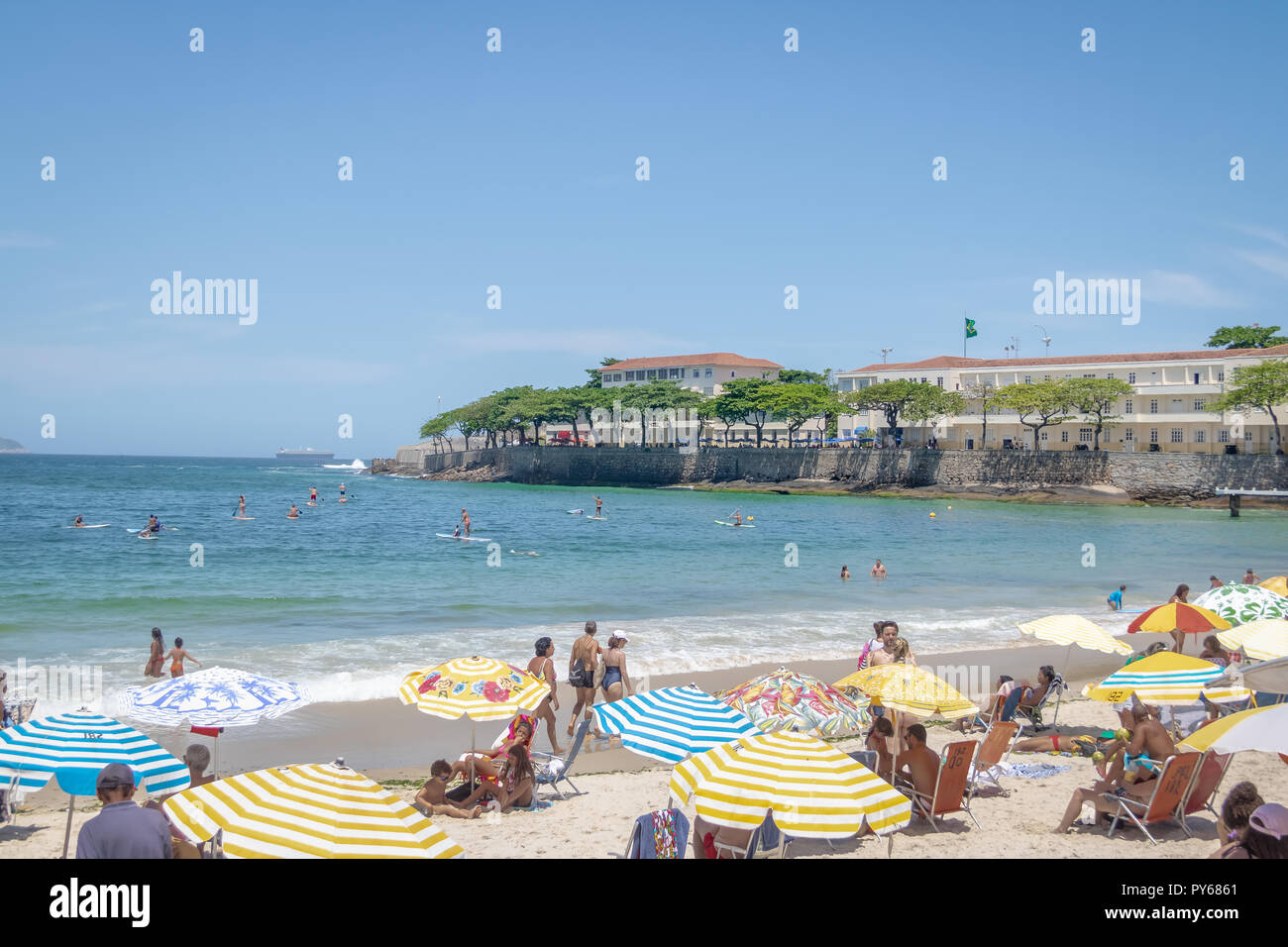 Copacabana Beach with Copacabana Fort on background - Rio de Janeiro, Brazil Stock Photo