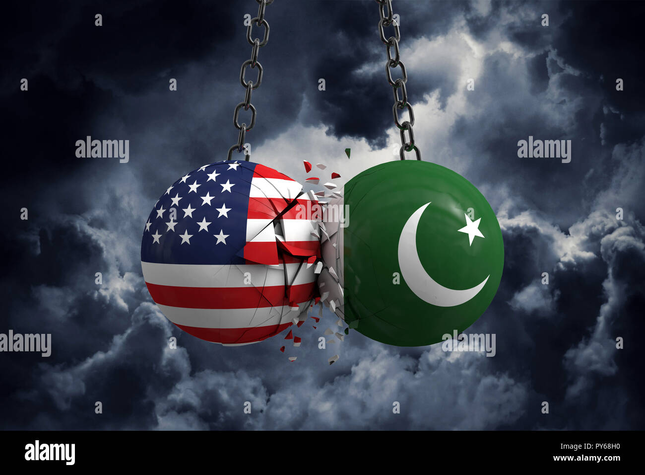 Relationship conflict between USA and Pakistan. Trade deal concept. 3D Rendering Stock Photo