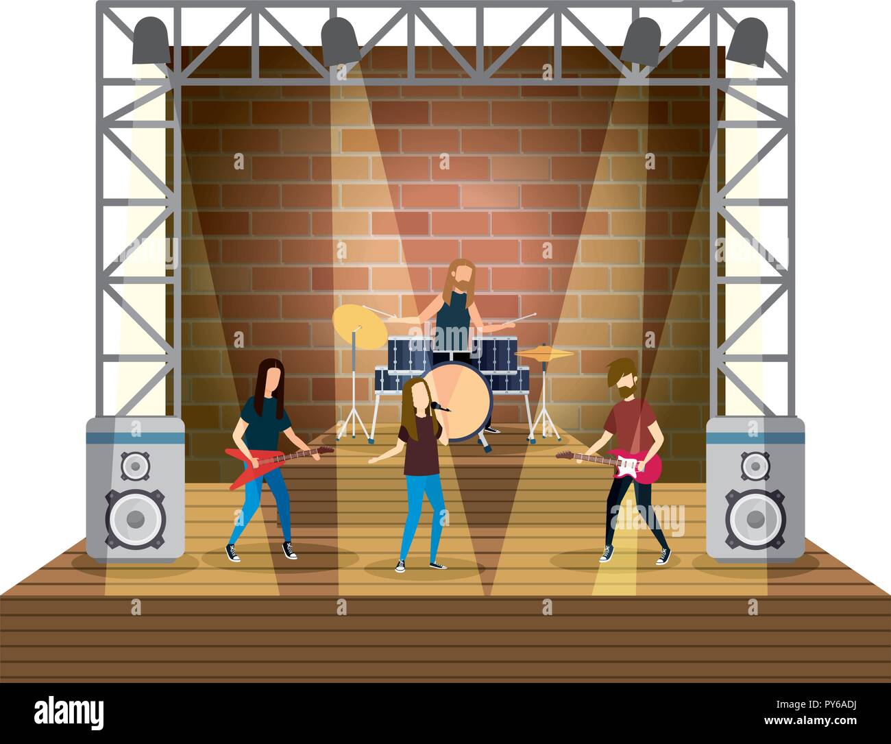 musical band on stage with lights vector illustration design Stock