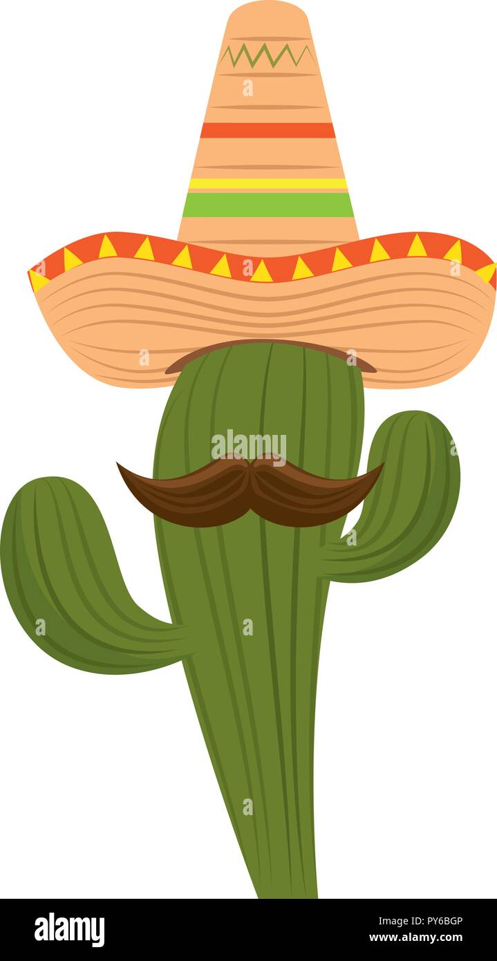 cactus plant with mexican hat and mustache vector illustration design ...