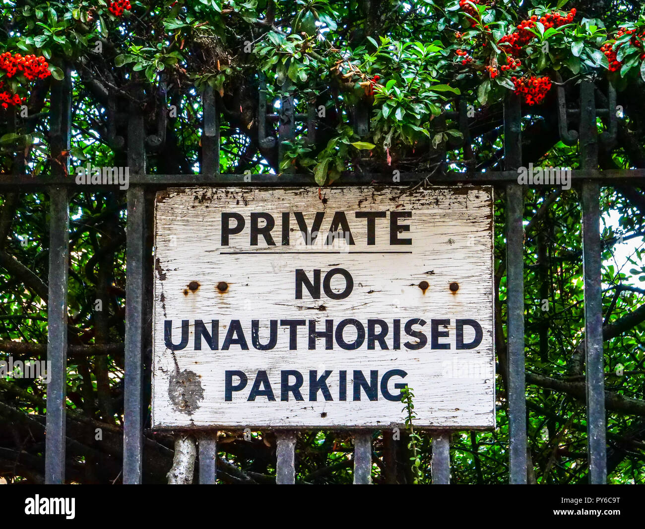 Private No Unauthorised Parking Sign Stock Photo