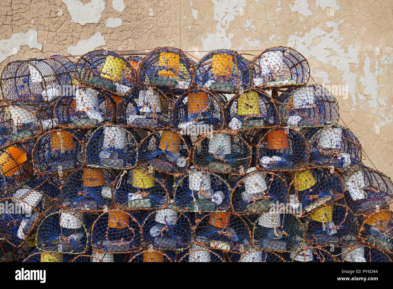 Lobster nets in the fishing port of Essaouira, Morocco. Stock Photo