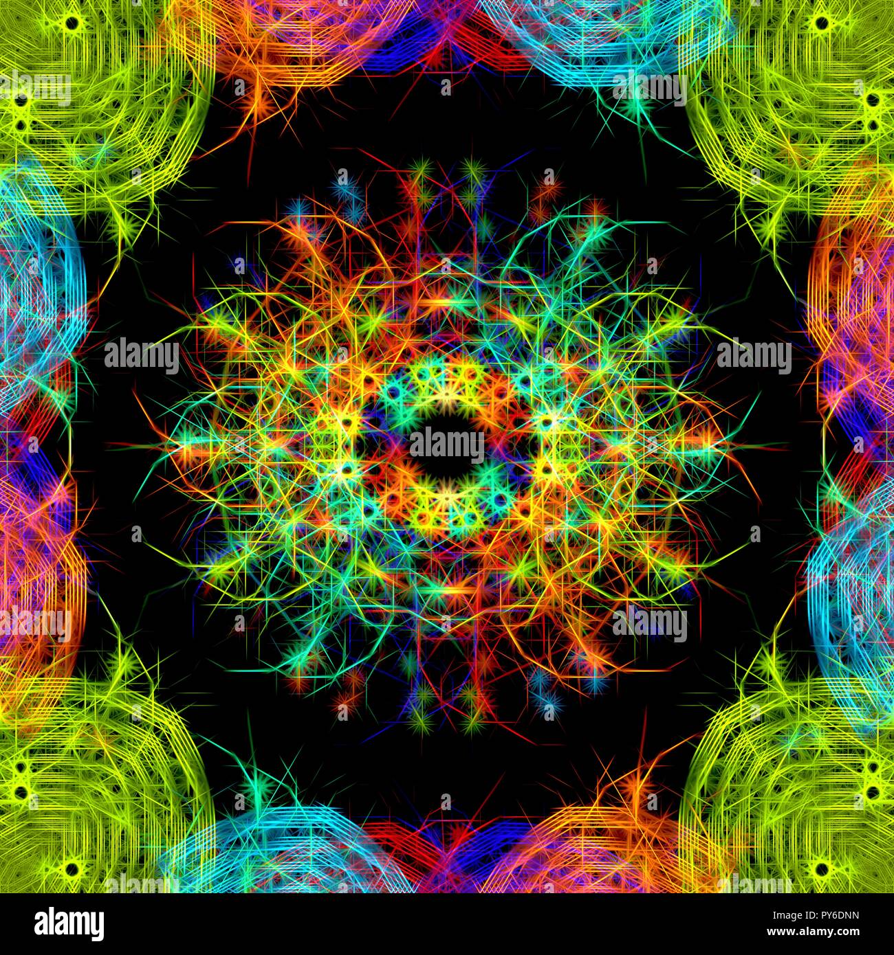 A colorful and vivid image with abstract Sacred Geometry. A psychedelic ...
