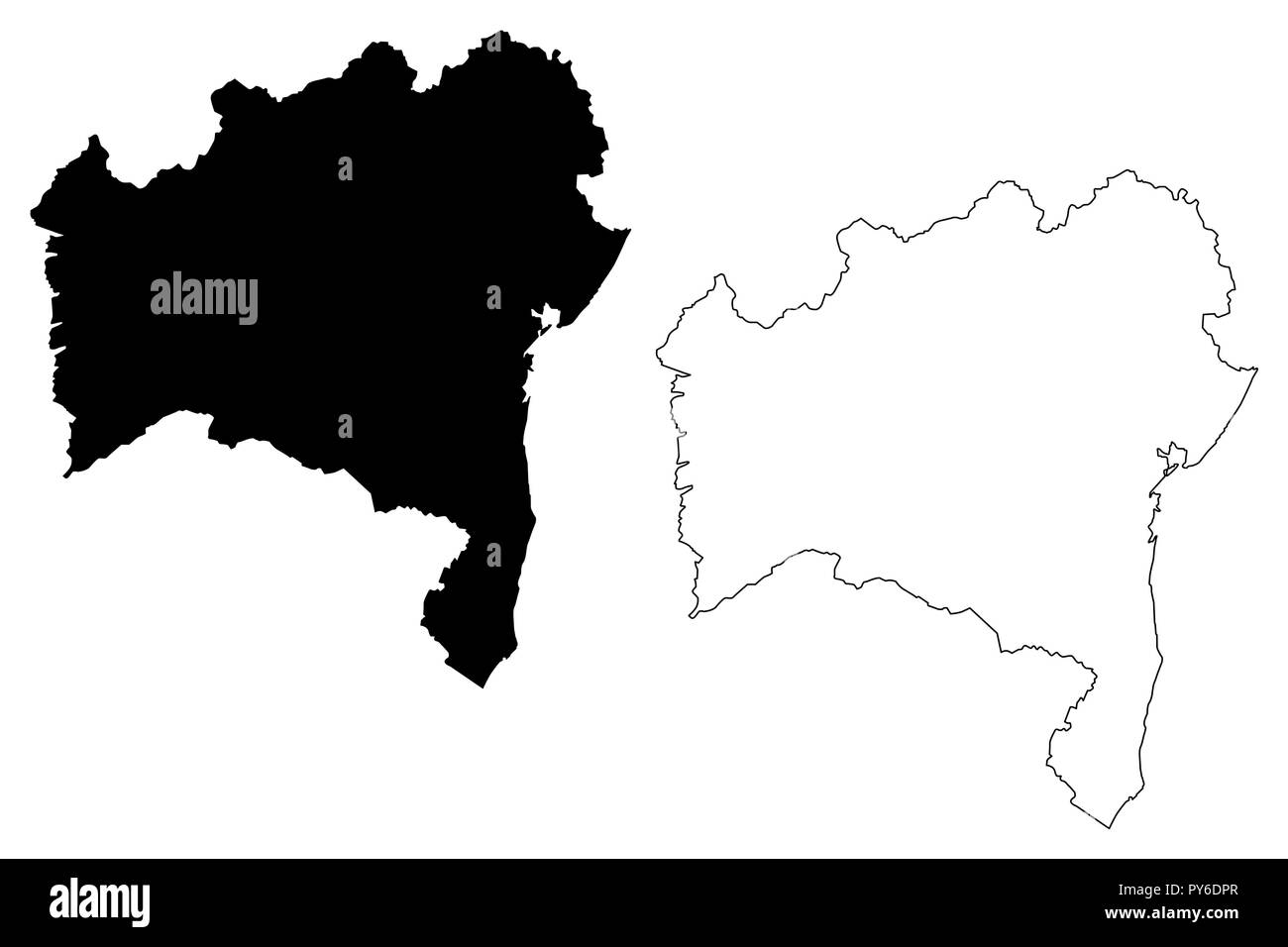 Bahia (Region of Brazil, Federated state, Federative Republic of Brazil) map vector illustration, scribble sketch Bahia map Stock Vector