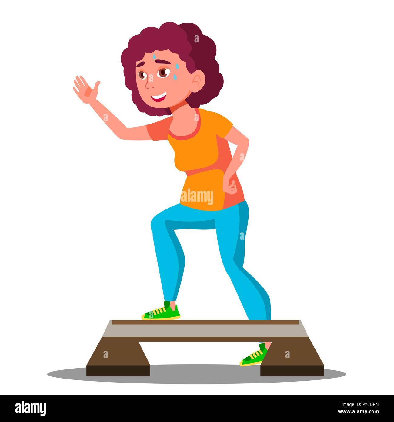 Young Fitness Woman Doing Exercises On Stepper Vector. Isolated Illustration Stock Vector