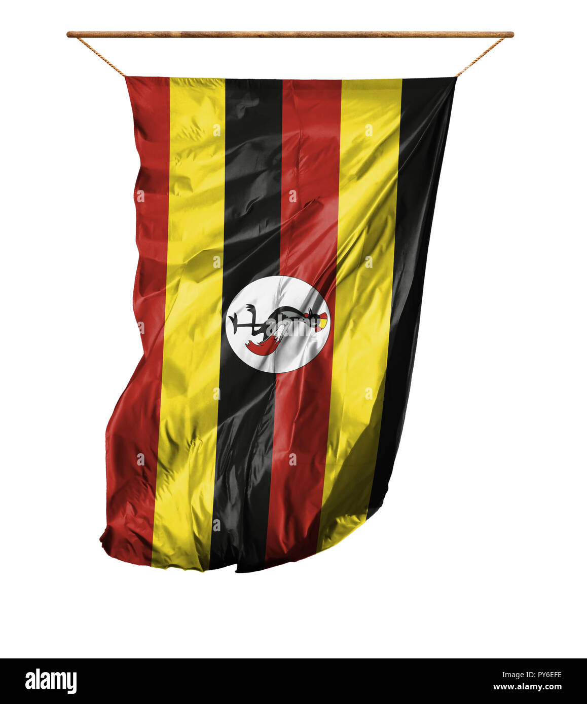 Flag of Uganda. Vertical flag.Isolated on a white background. Stock Photo