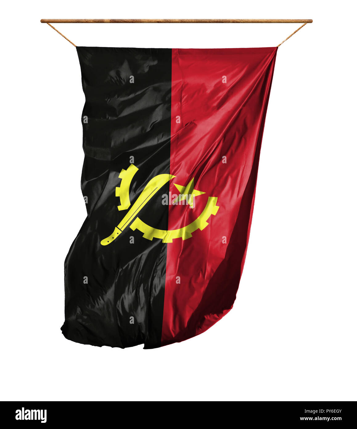 Flag of Angola. Vertical flag.Isolated on a white background. Stock Photo