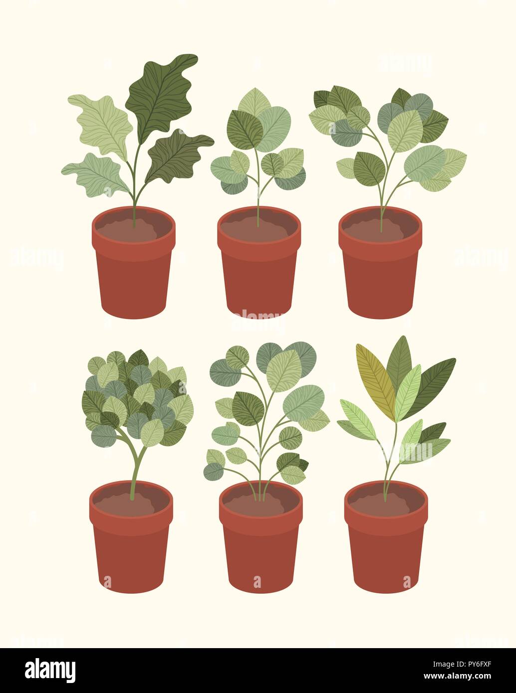 set houseplants isolated icons Stock Vector