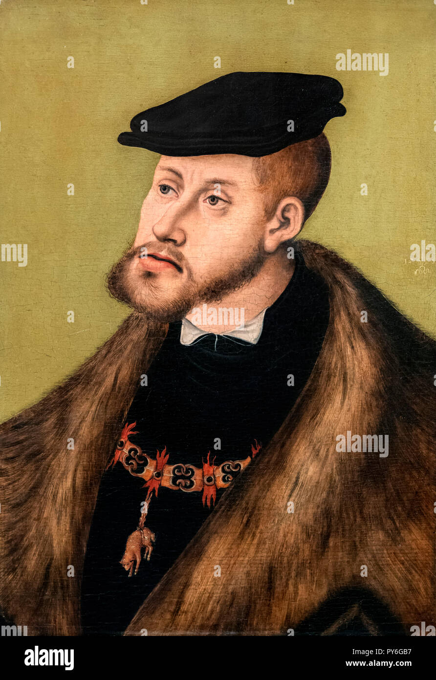 Emperor Charles V  (1500-1558) by Lucas Cranach the Elder (1472-1553), oil on panel, 1533 Stock Photo