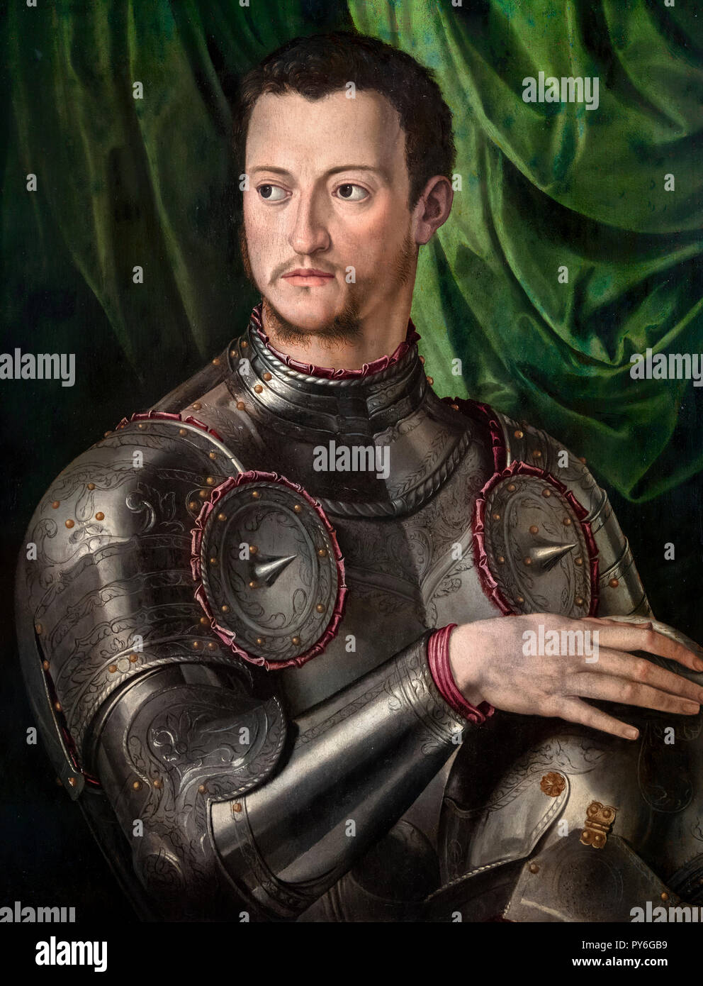 Cosimo I de' Medici (1519-1574), Grand Duke of Tuscany. Portrait, entitled Cosimo de Medici in Armour, by Bronzino, oil on panel, c.1545. Stock Photo