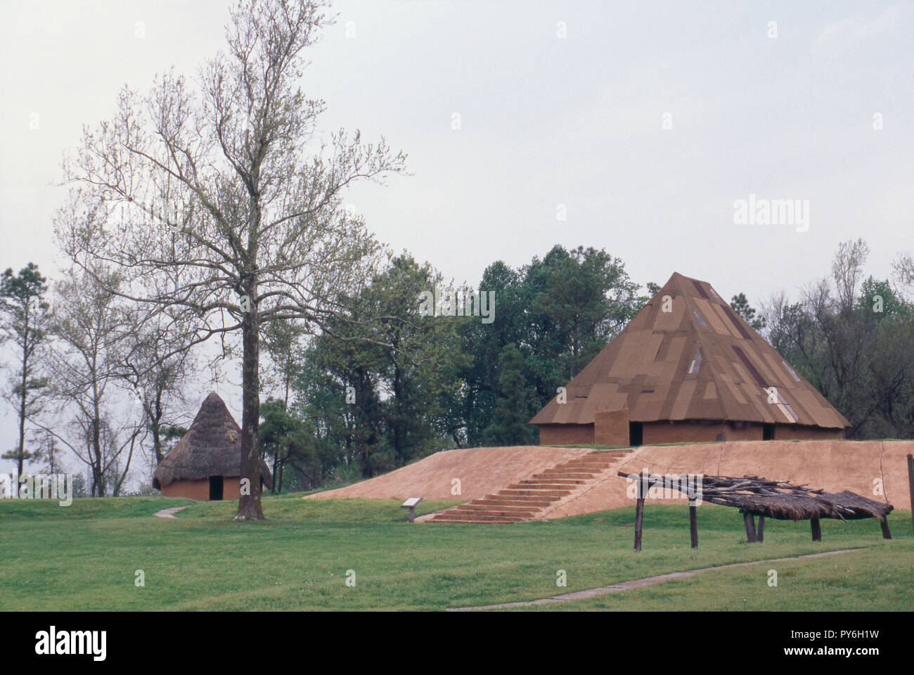 Reconstructed Chucalissa Native American village on the Mississippi River, Tennessee. Photograph Stock Photo