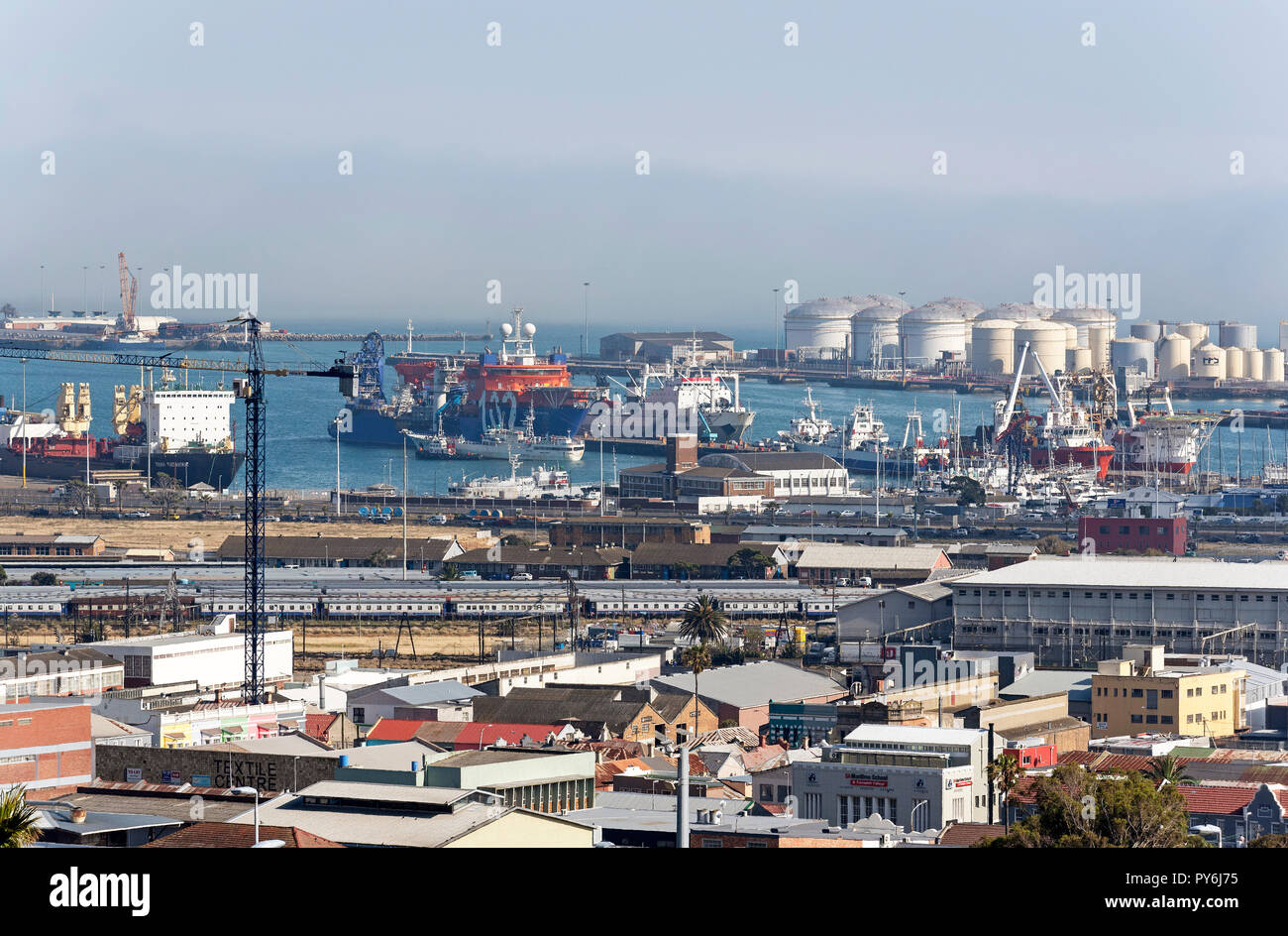 Cape Town, South Africa. Shipping and oil storage tanks in the Port of
