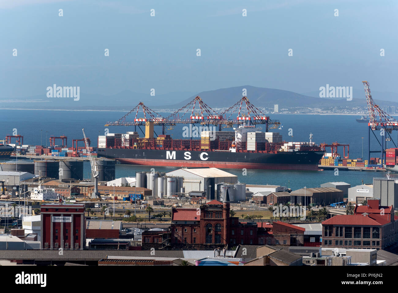 Cape Town, South Africa. An overview of shipping in the port of Cape