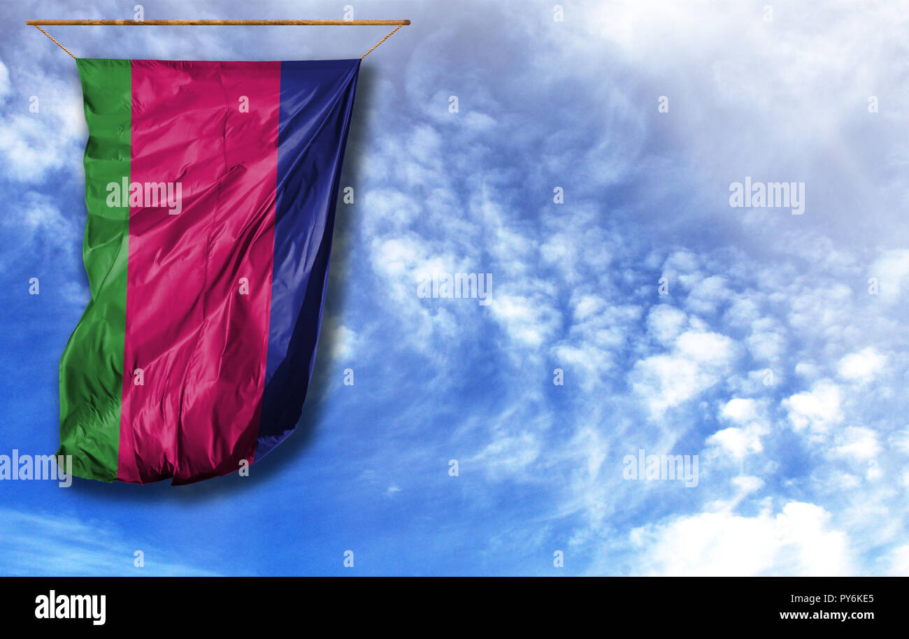 Flag of Kuban peoples republic. Vertical flag, against blue sky with place for your text Stock Photo