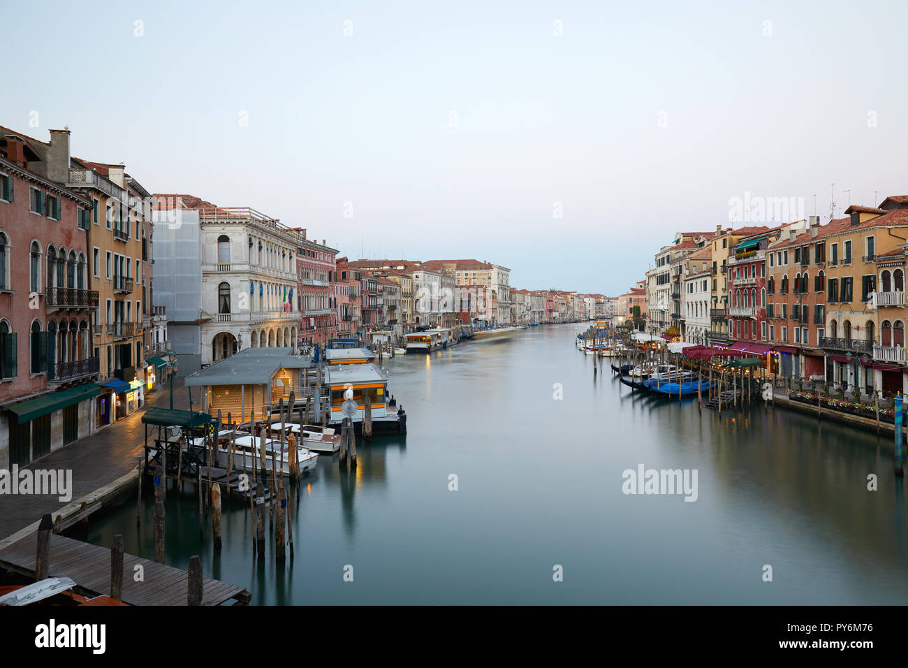 Grand Canal in Venice, clear sky in summer in Italy, nobody Stock Photo