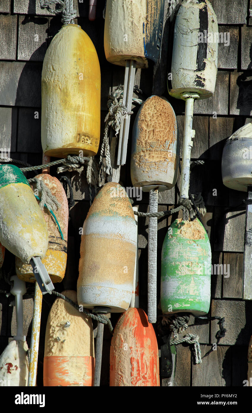 Wooden lobster buoys Stock Photo - Alamy