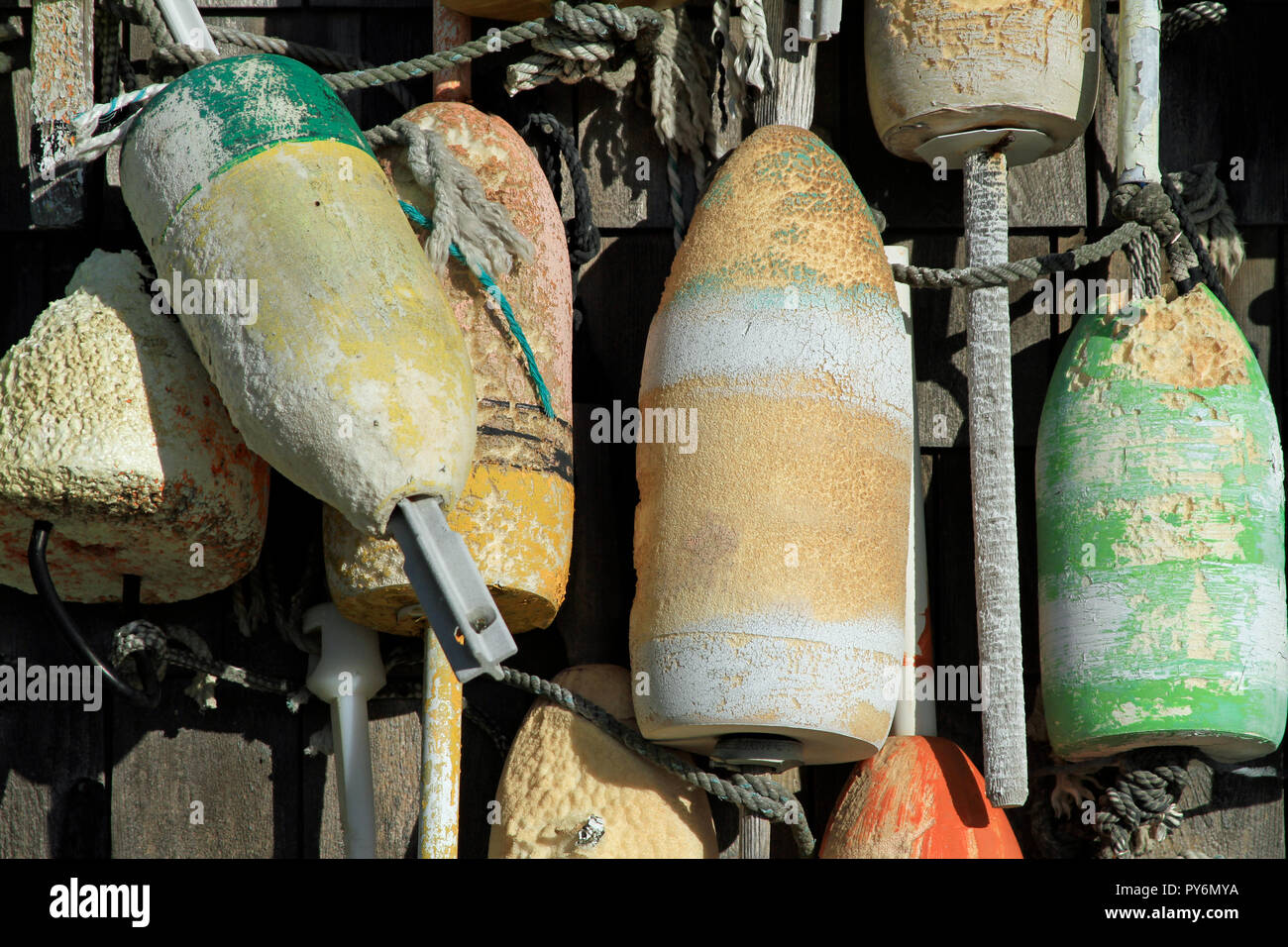 Close-up of wooden lobster buoys Stock Photo - Alamy