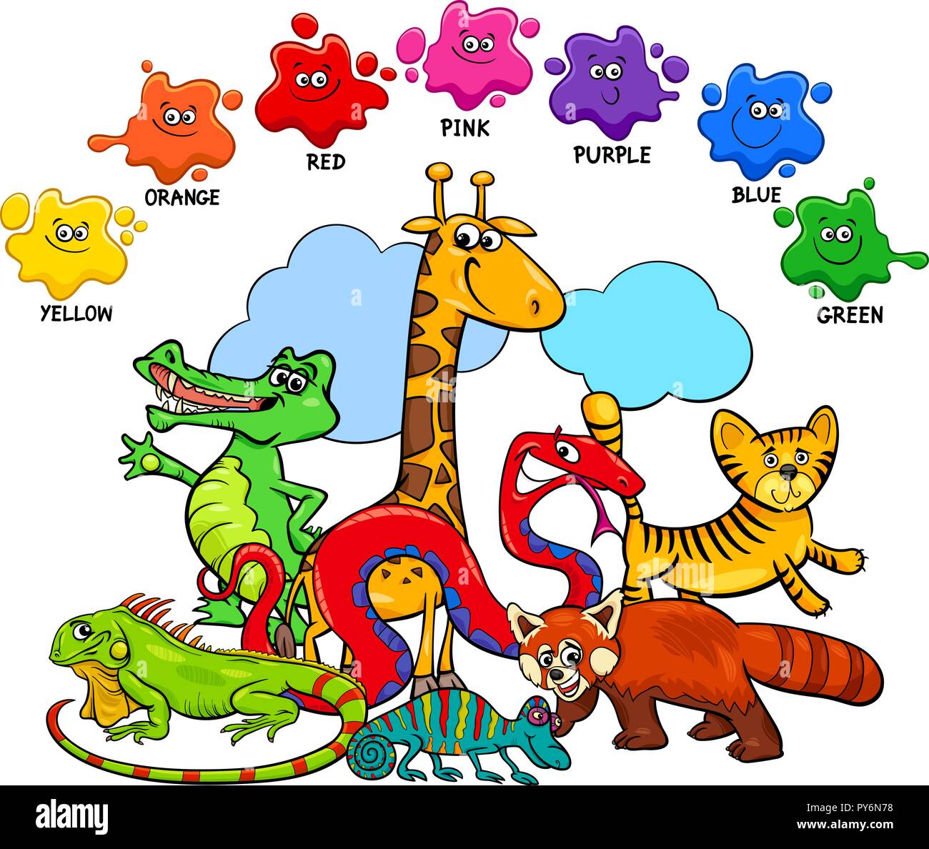 Cartoon Illustration of Basic Colors Educational Page for Children with