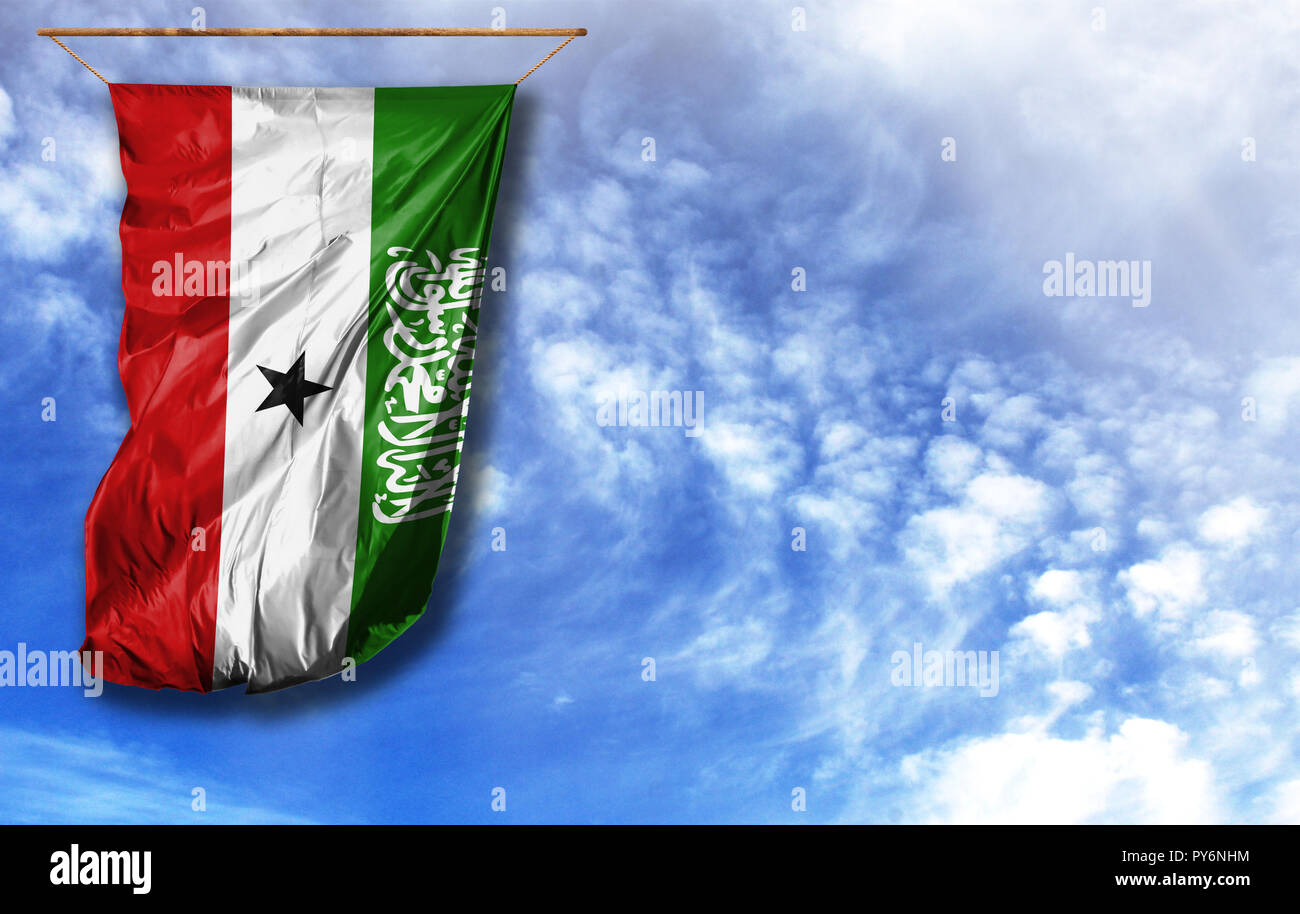 Flag of Somaliland. Vertical flag, against blue sky with place for your text Stock Photo