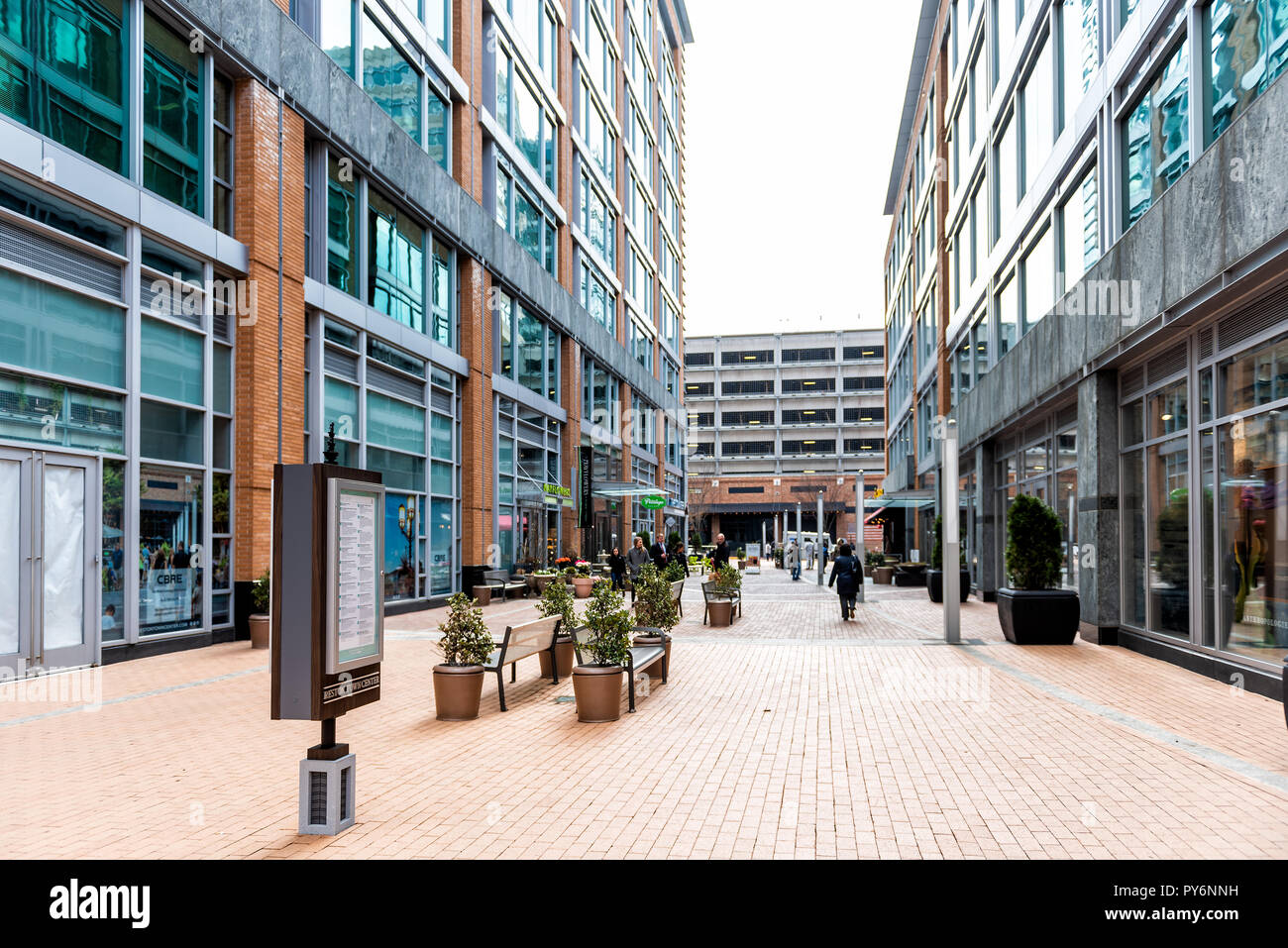 Reston, USA April 11, 2018 Town center building architecture