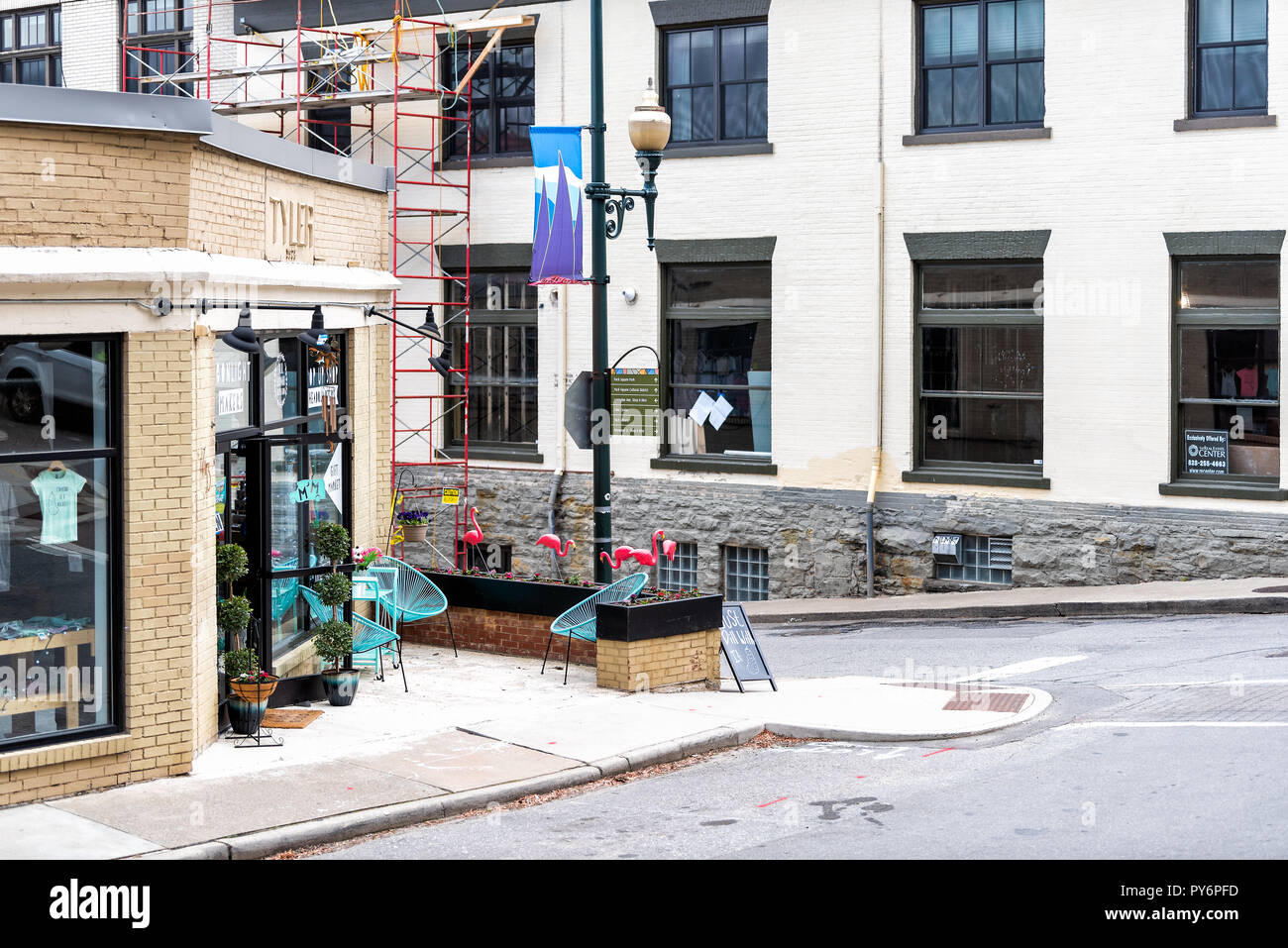Asheville USA April 19 2018 Downtown Old Town Street In Hipster 