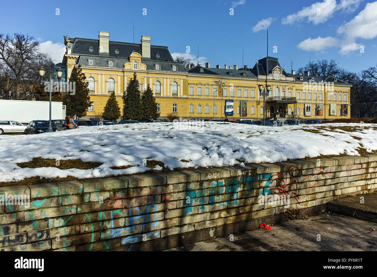SOFIA, BULGARIA - FEBRUARY 5, 2017: Winter view of Building of National