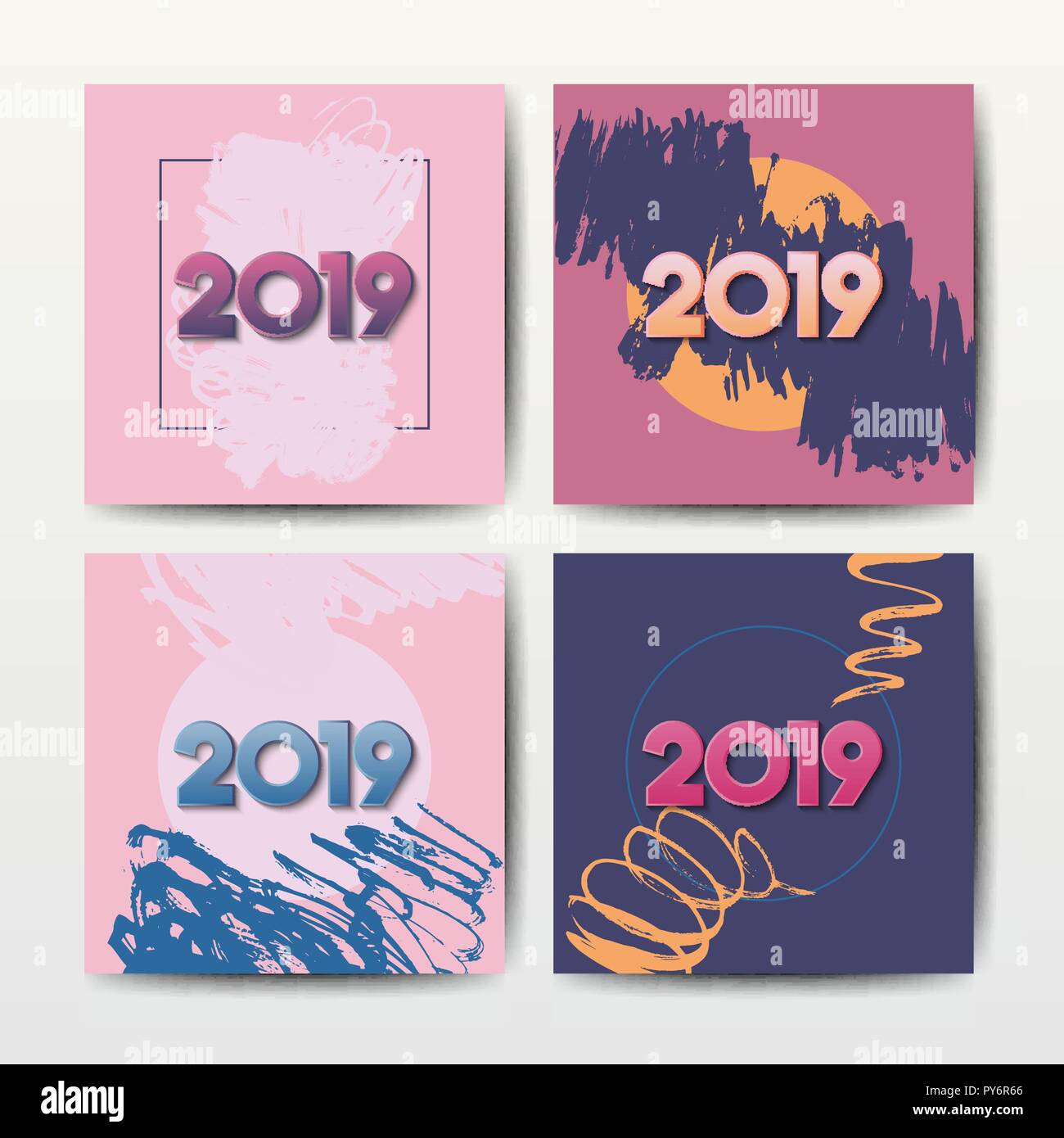 Grunge modern vector postcards for 2019 new year Stock Vector