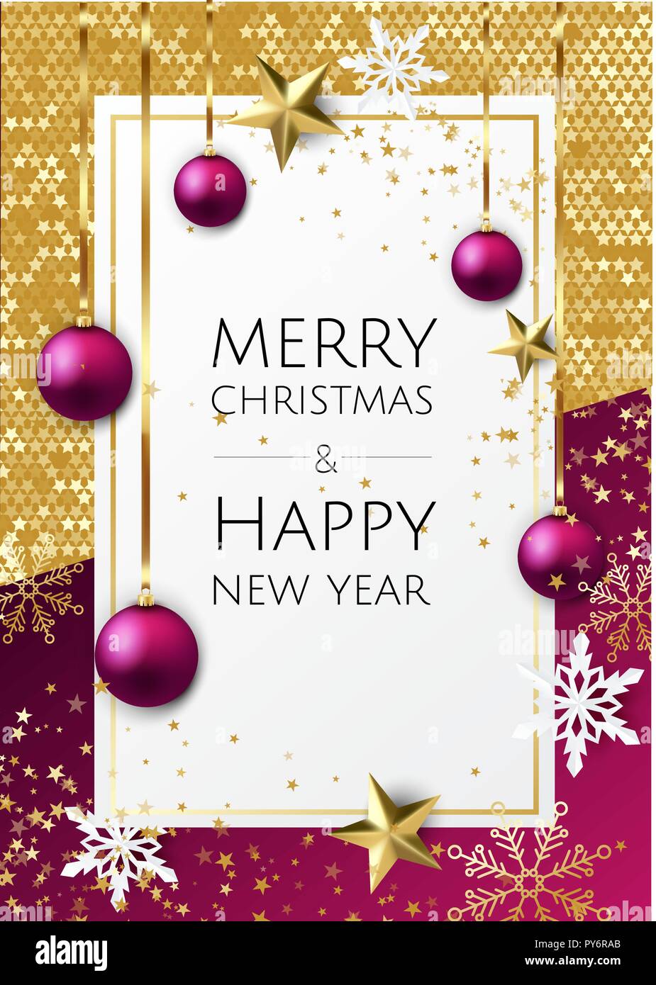 Vector Merry Christmas And Happy New Year background with golden star ...