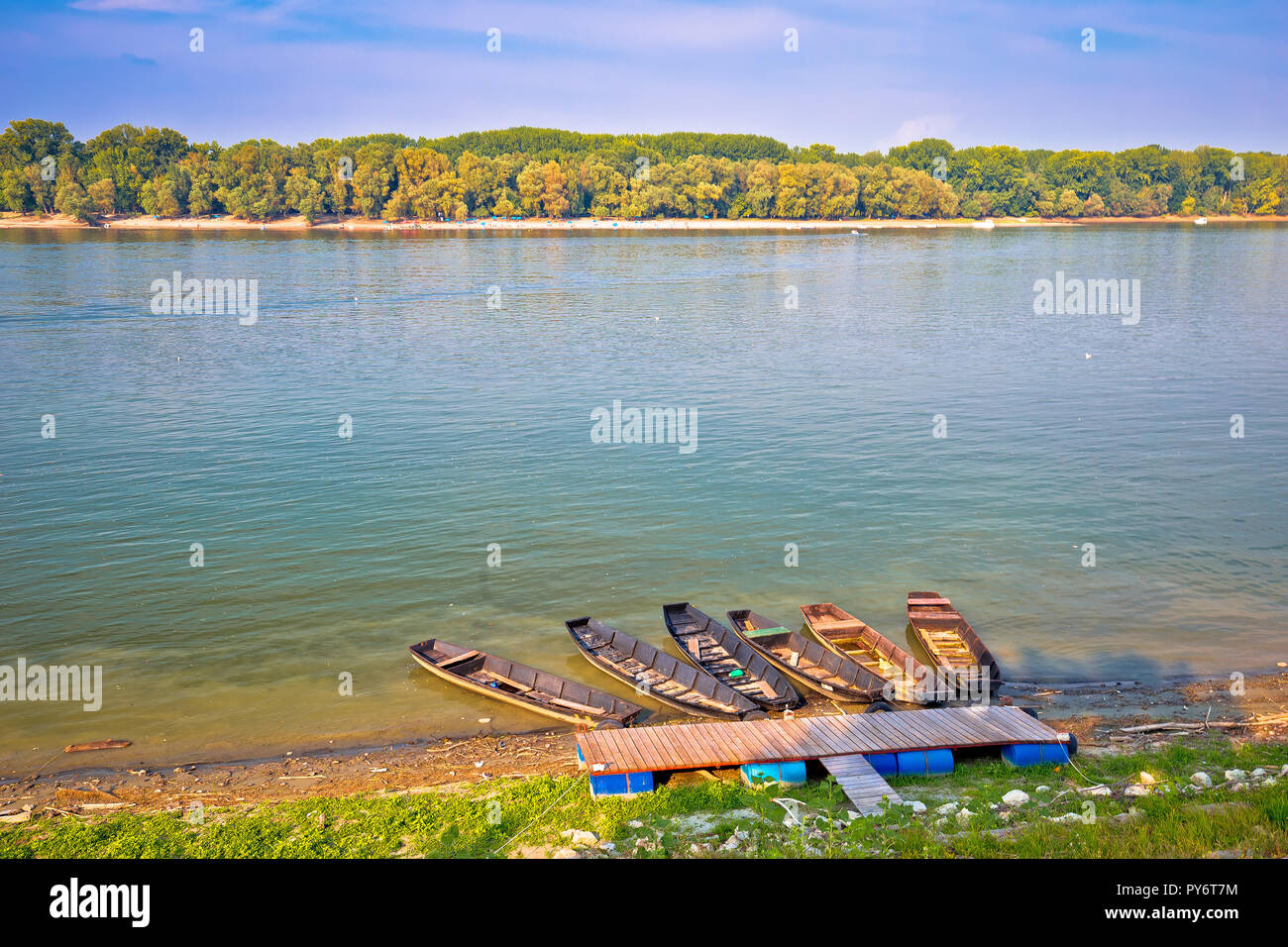 Danube coast in Vukovar landscape view, Croatia Serbia border Stock Photo