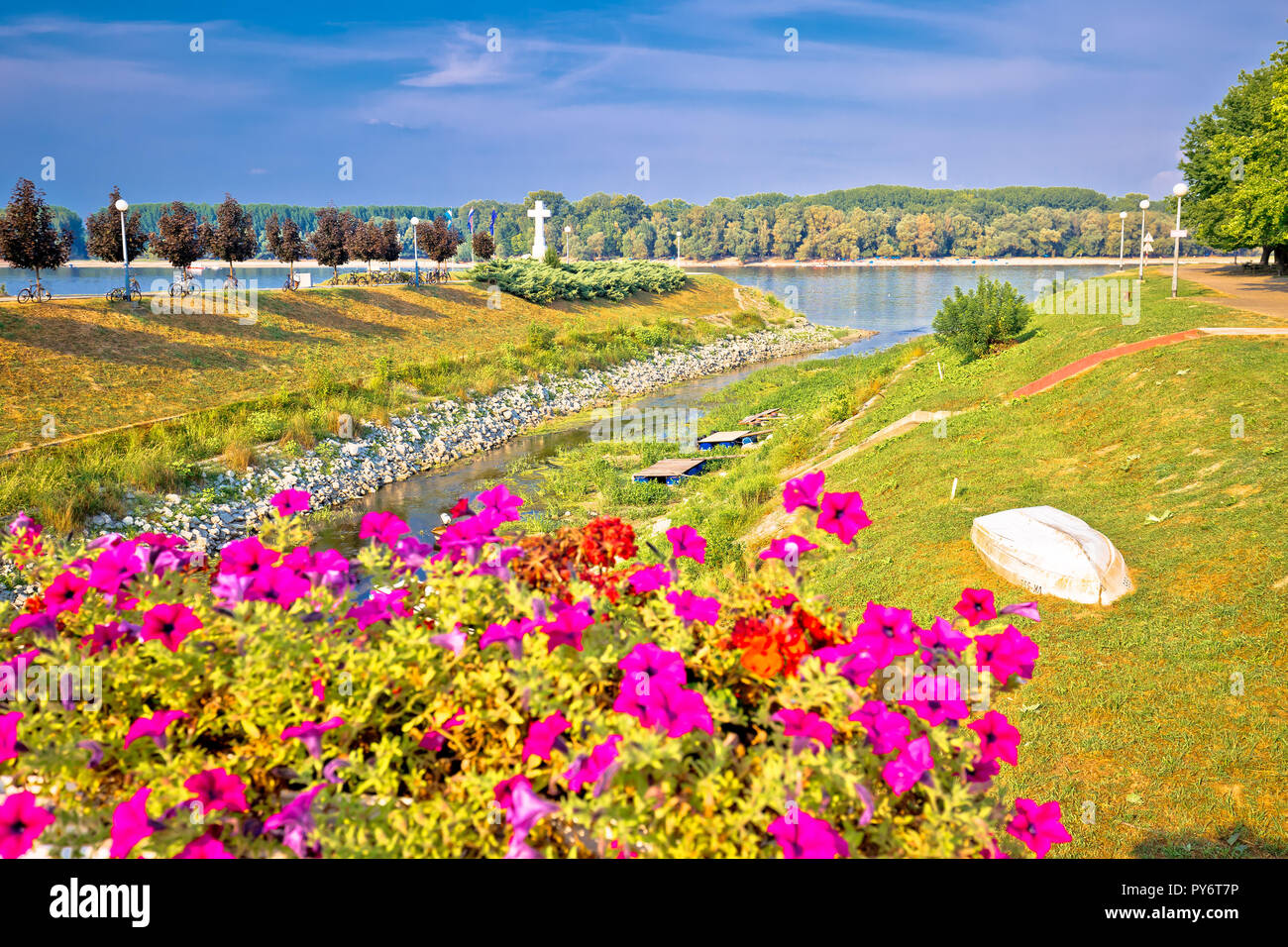 Town of Vukovar Vuka and Danube river mouth view, Slavonija region of Croatia Stock Photo