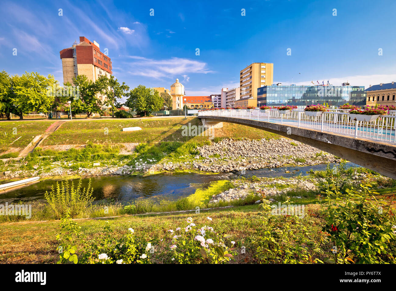 Vukovar city view from Vuka river bridge, Slavonija region of Croatia Stock Photo