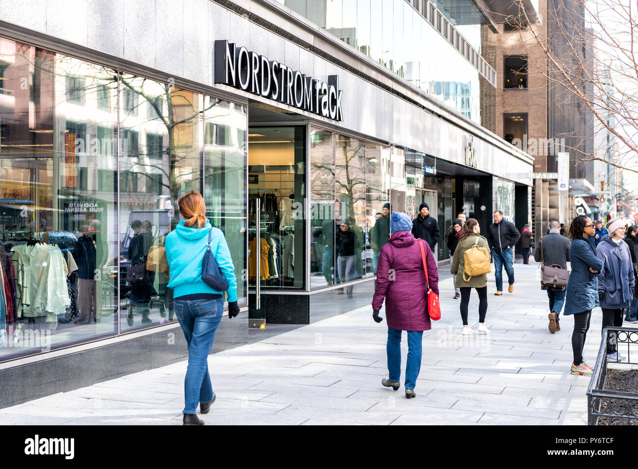 Washington DC, USA March 9, 2018 Nordstrom rack store sign entrance