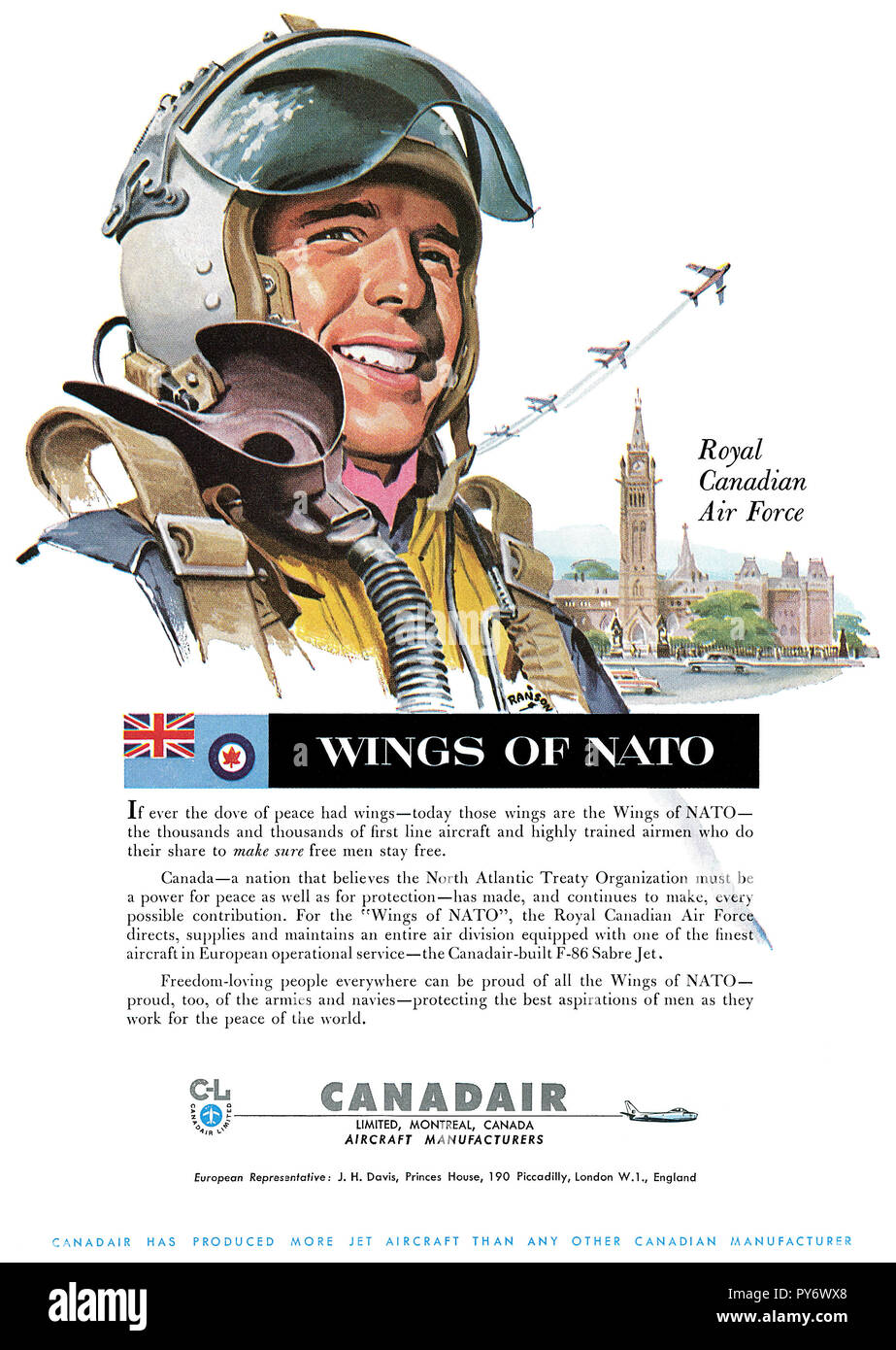 1956 British advertisement for Canadair aircraft manufacturers. Stock Photo