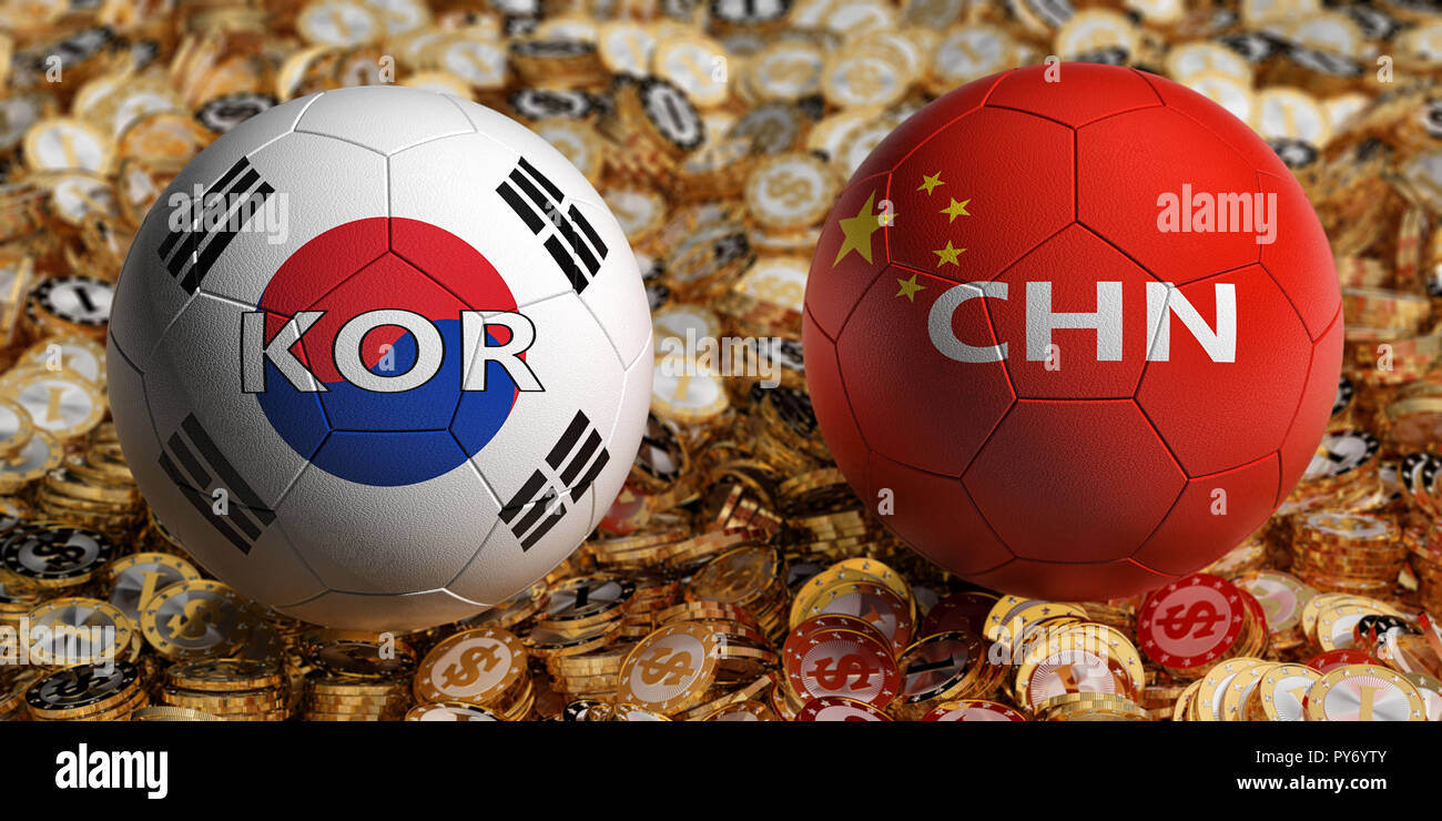South Korea vs. China Soccer Match Soccer balls in South Korea and