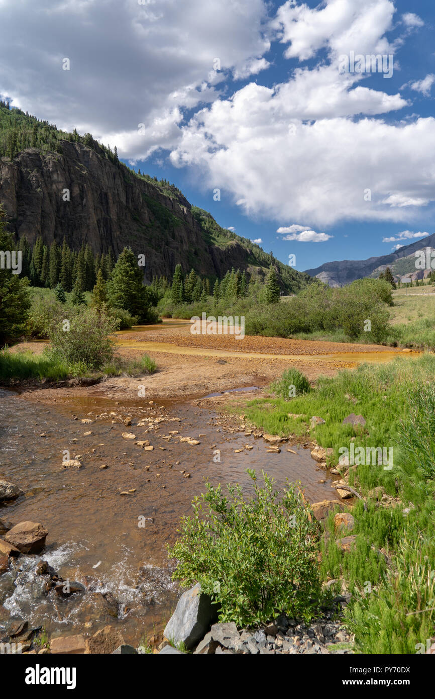 Red Mountain Creek is a tributary of the Uncompahgre River in Colorado and a popular fishing destination in the San Juan Mountains Stock Photo