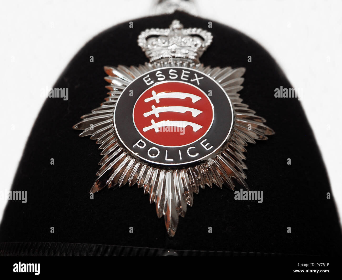 Essex police helmet and badge Stock Photo