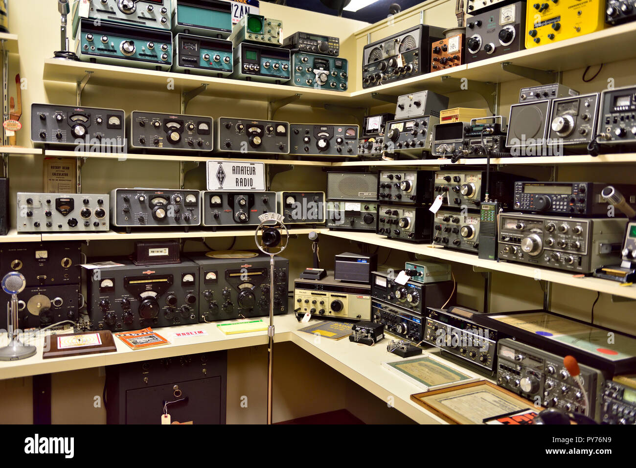 Display of ham radio equipment at Antique Wireless Museum in Bloomfield NY, USA, Stock Photo