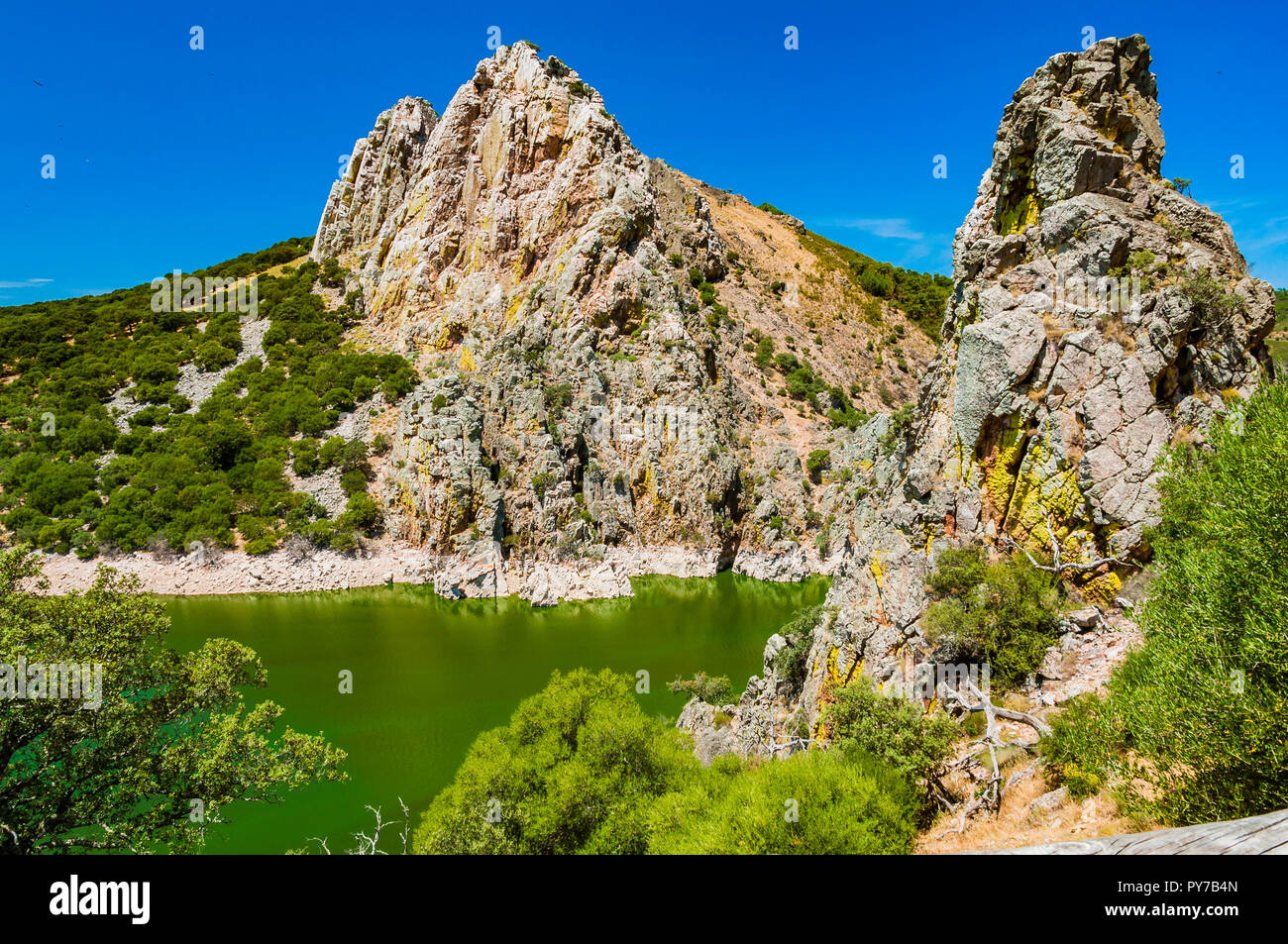 Viewpoint of the Gypsy Jump - Peña Halcon. Monfrague National Park. Caceres, Extremadura, Spain, Europe Stock Photo