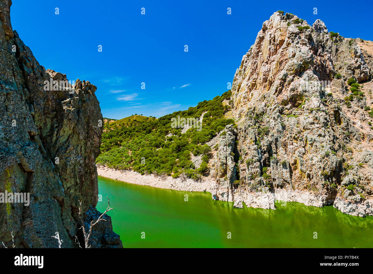 Viewpoint of the Gypsy Jump - Peña Halcon. Monfrague National Park. Caceres, Extremadura, Spain, Europe Stock Photo