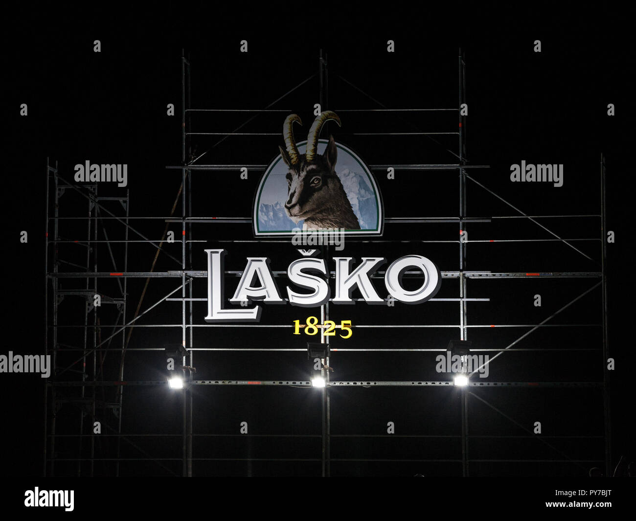 BELGRADE, SERBIA - AUGUST 16, 2018: Giant logo of Lasko Pivo Beer on a  summer outdoor bar. Lasko is a Slovenian light lager beer, the biggest  produce Stock Photo - Alamy
