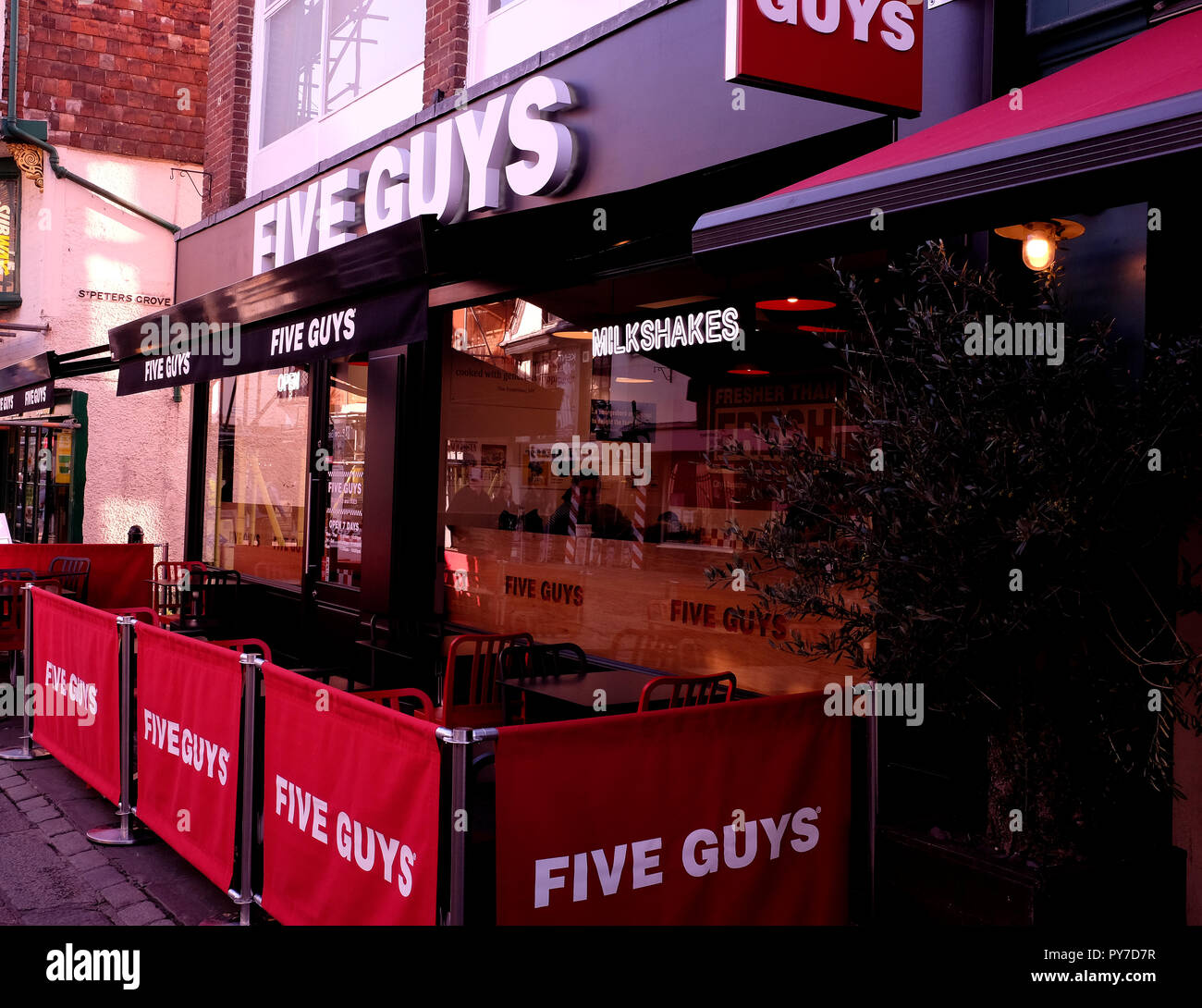 five guys american fast casual restaurant in city of canterbury kent uk oct 2018 Stock Photo