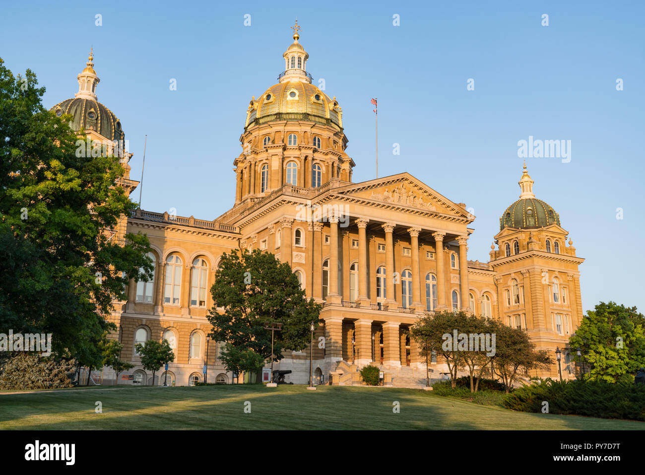 Facade of the Iowa State Capitol Building in Des Moines, Iowa Stock Photo