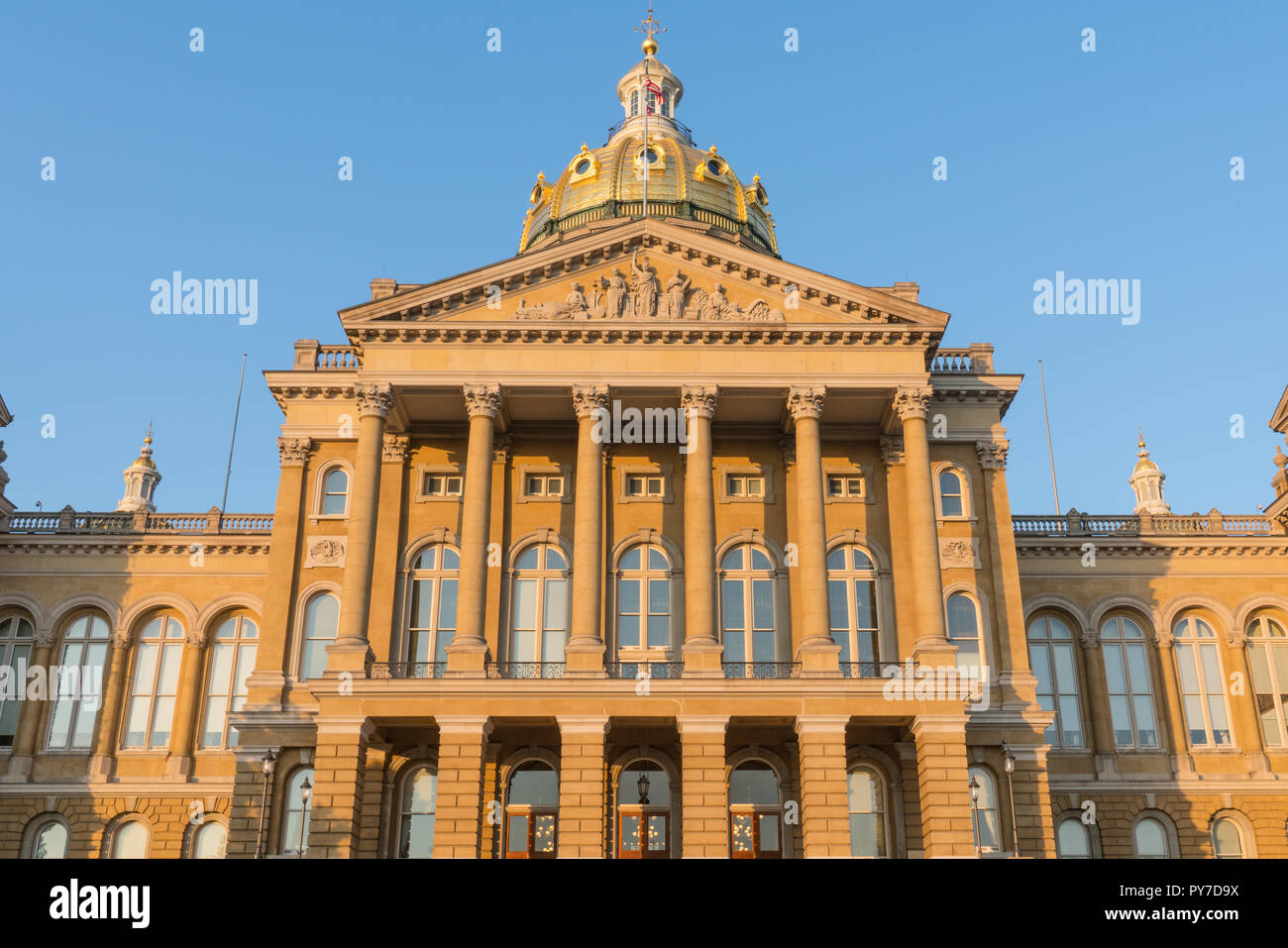 Facade of the Iowa State Capitol Building in Des Moines, Iowa Stock Photo